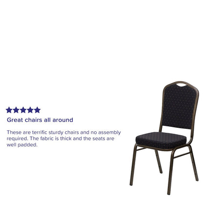 Crown Back Stacking Banquet Chair in Black Patterned Fabric - Gold Vein Frame