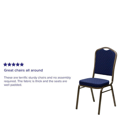 Crown Back Stacking Banquet Chair in Navy Blue Dot Patterned Fabric - Gold Vein Frame