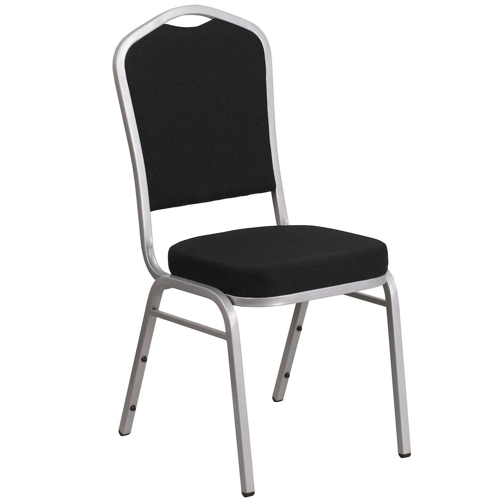 Crown Back Stacking Banquet Chair in Black Fabric - Silver Frame