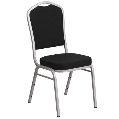 Crown Back Stacking Banquet Chair in Black Fabric - Silver Frame