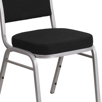 Crown Back Stacking Banquet Chair in Black Fabric - Silver Frame