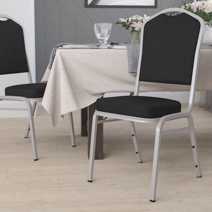 Crown Back Stacking Banquet Chair in Black Fabric - Silver Frame