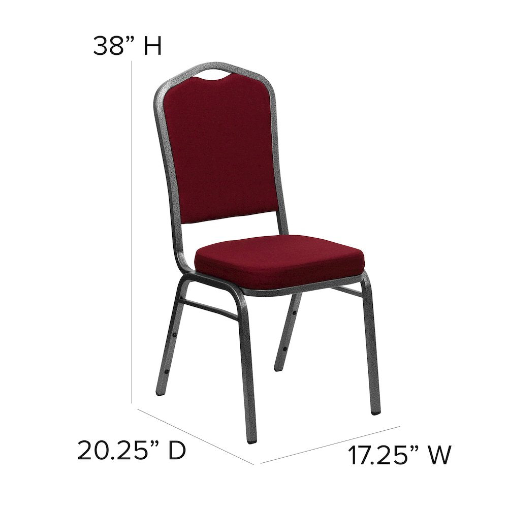 Crown Back Stacking Banquet Chair in Burgundy Fabric - Silver Vein Frame