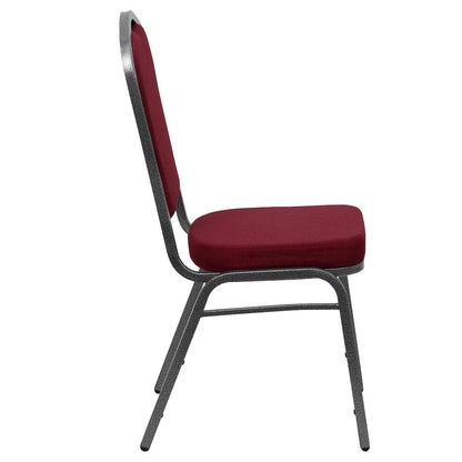 Crown Back Stacking Banquet Chair in Burgundy Fabric - Silver Vein Frame