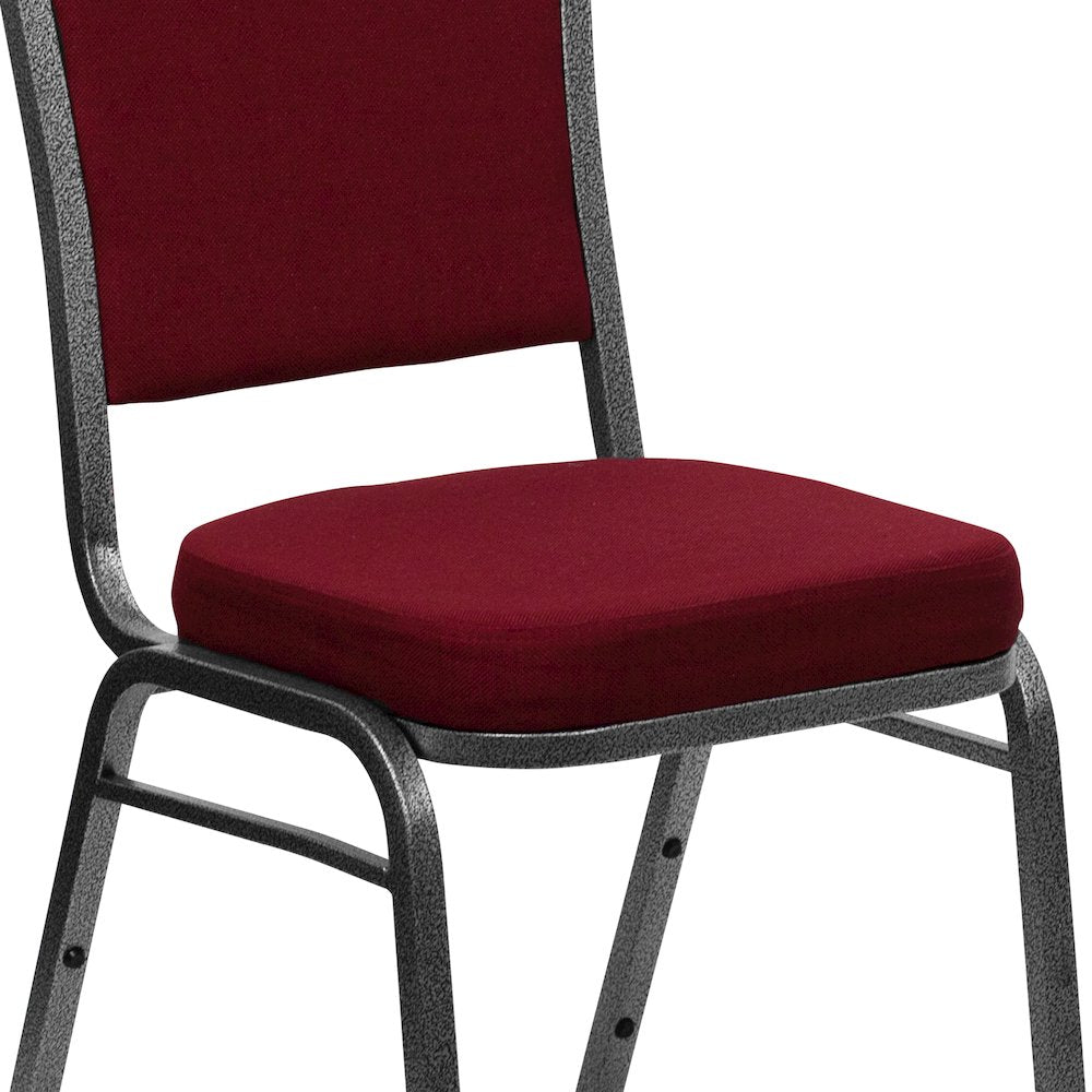 Crown Back Stacking Banquet Chair in Burgundy Fabric - Silver Vein Frame