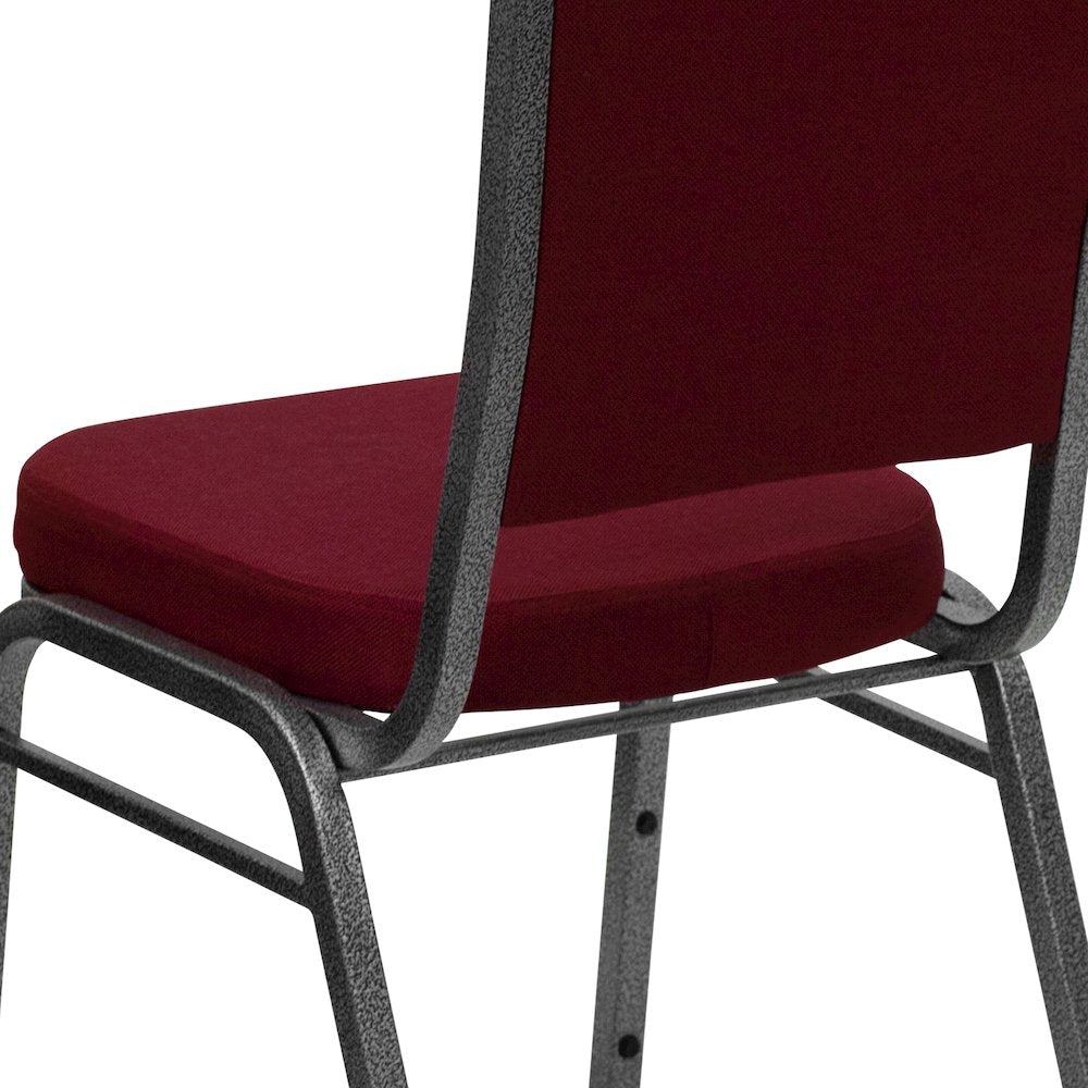 Crown Back Stacking Banquet Chair in Burgundy Fabric - Silver Vein Frame
