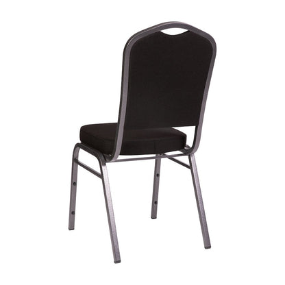 Crown Back Stacking Banquet Chair in Black Fabric - Silver Vein Frame
