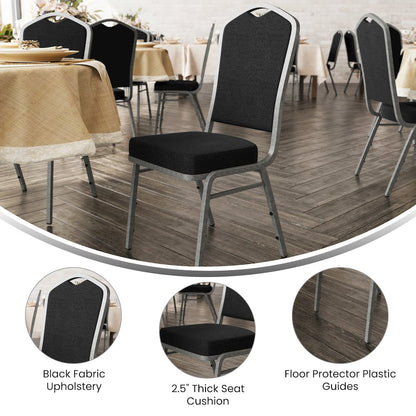Crown Back Stacking Banquet Chair in Black Fabric - Silver Vein Frame