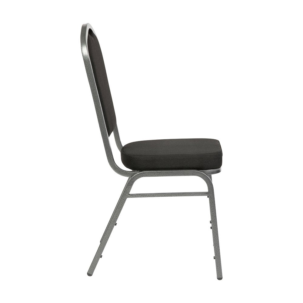 Crown Back Stacking Banquet Chair in Black Fabric - Silver Vein Frame