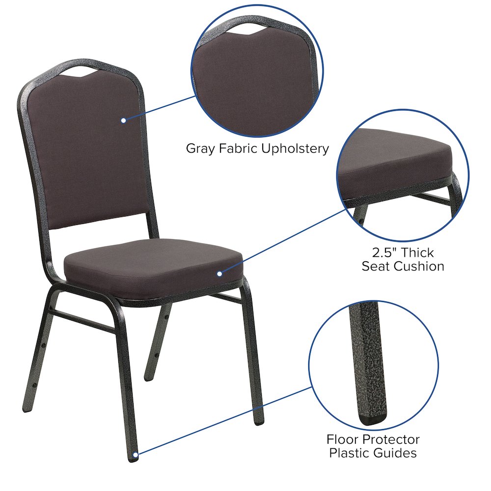Crown Back Stacking Banquet Chair in Gray Fabric - Silver Vein Frame