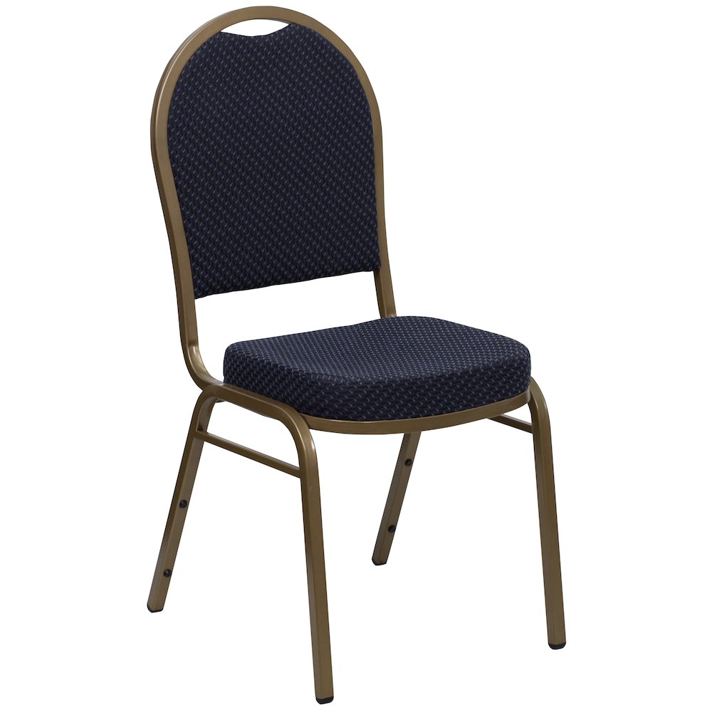 Dome Back Stacking Banquet Chair in Navy Patterned Fabric - Gold Frame