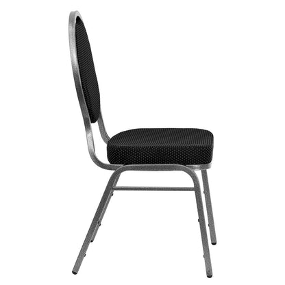 Teardrop Back Stacking Banquet Chair in Black Fabric - Silver Vein Frame