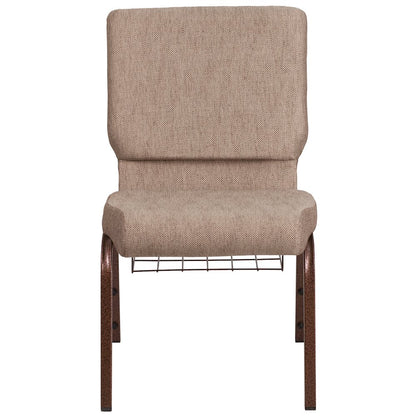 18.5''W Church Chair in Beige Fabric with Book Rack - Copper Vein Frame