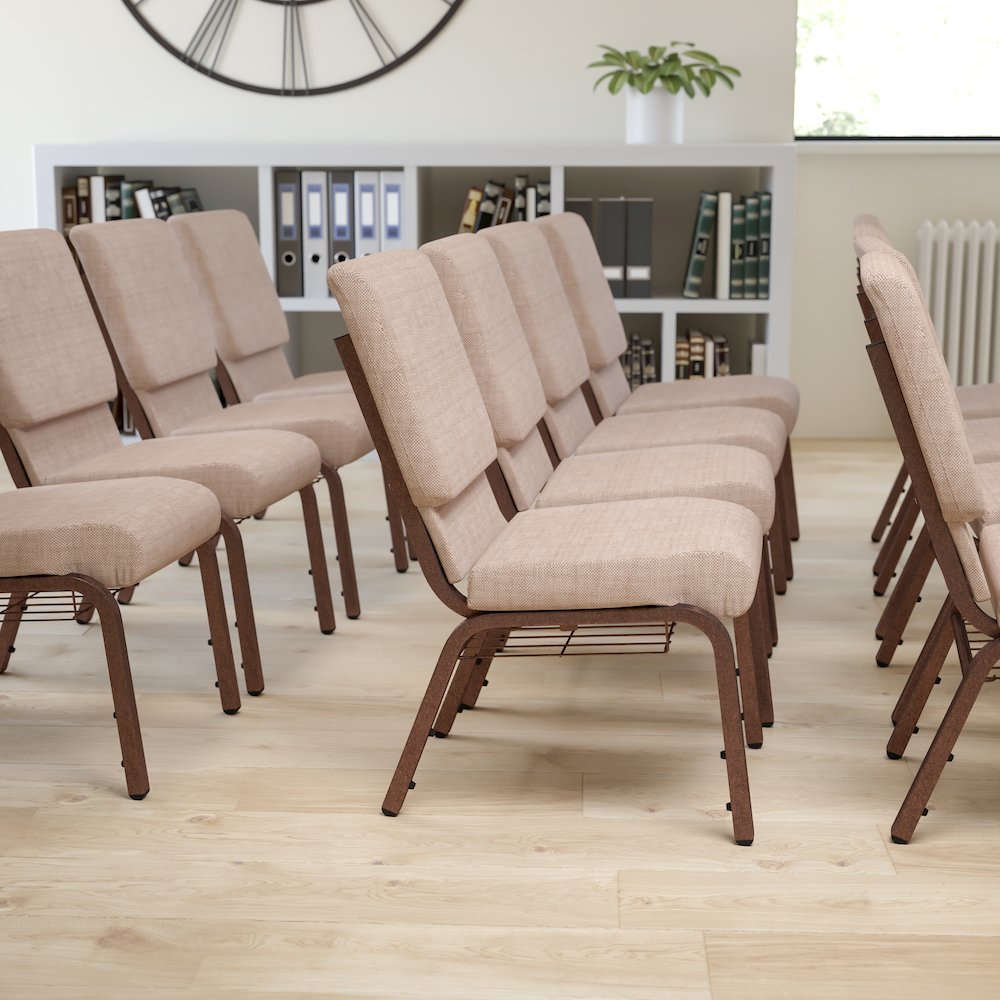 18.5''W Church Chair in Beige Fabric with Book Rack - Copper Vein Frame