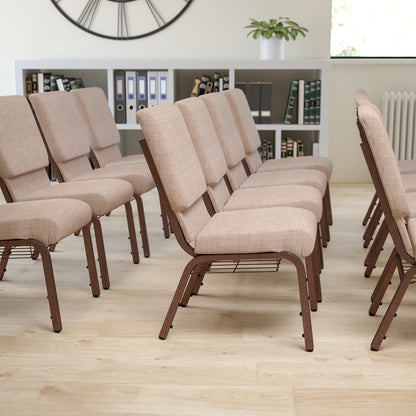 18.5''W Church Chair in Beige Fabric with Book Rack - Copper Vein Frame