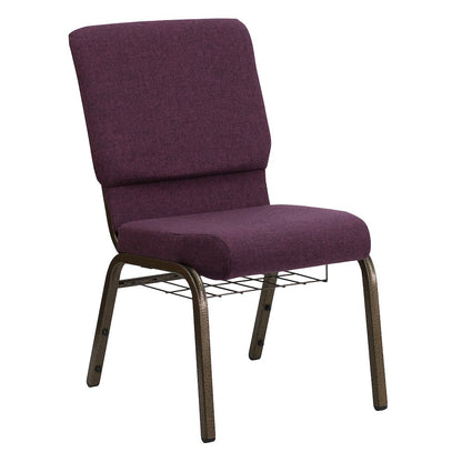 18.5''W Church Chair in Plum Fabric with Cup Book Rack - Gold Vein Frame