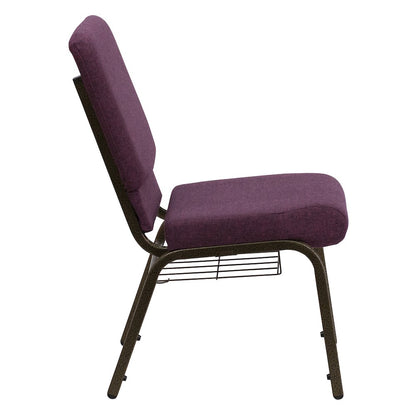 18.5''W Church Chair in Plum Fabric with Cup Book Rack - Gold Vein Frame