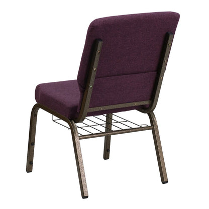 18.5''W Church Chair in Plum Fabric with Cup Book Rack - Gold Vein Frame