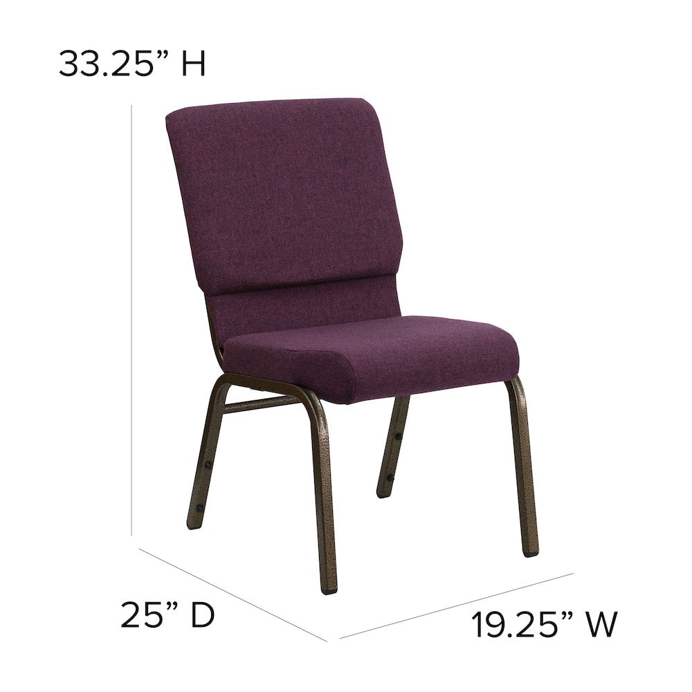 18.5''W Stacking Church Chair in Plum Fabric - Gold Vein Frame