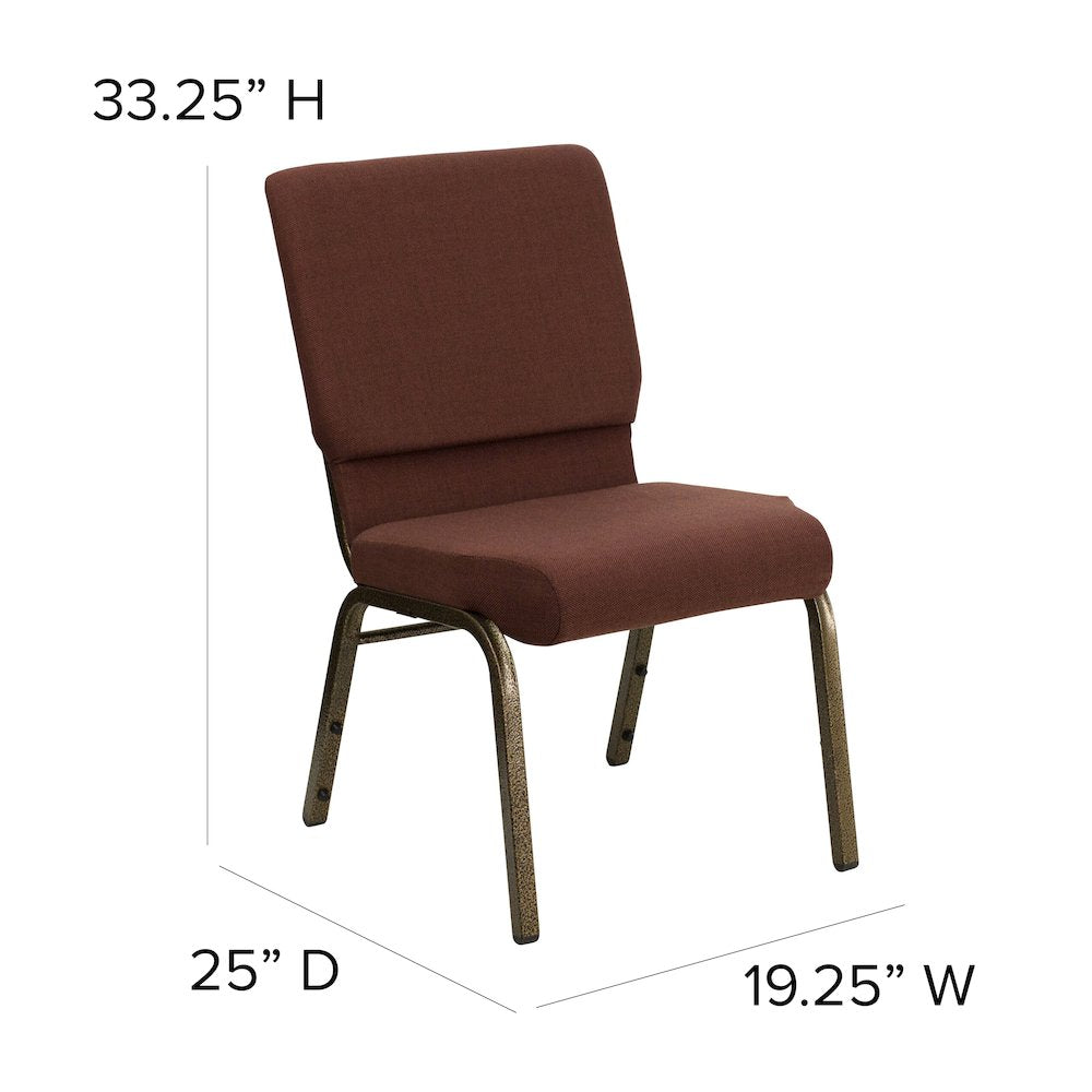 18.5''W Stacking Church Chair in Brown Fabric Gold Vein Frame