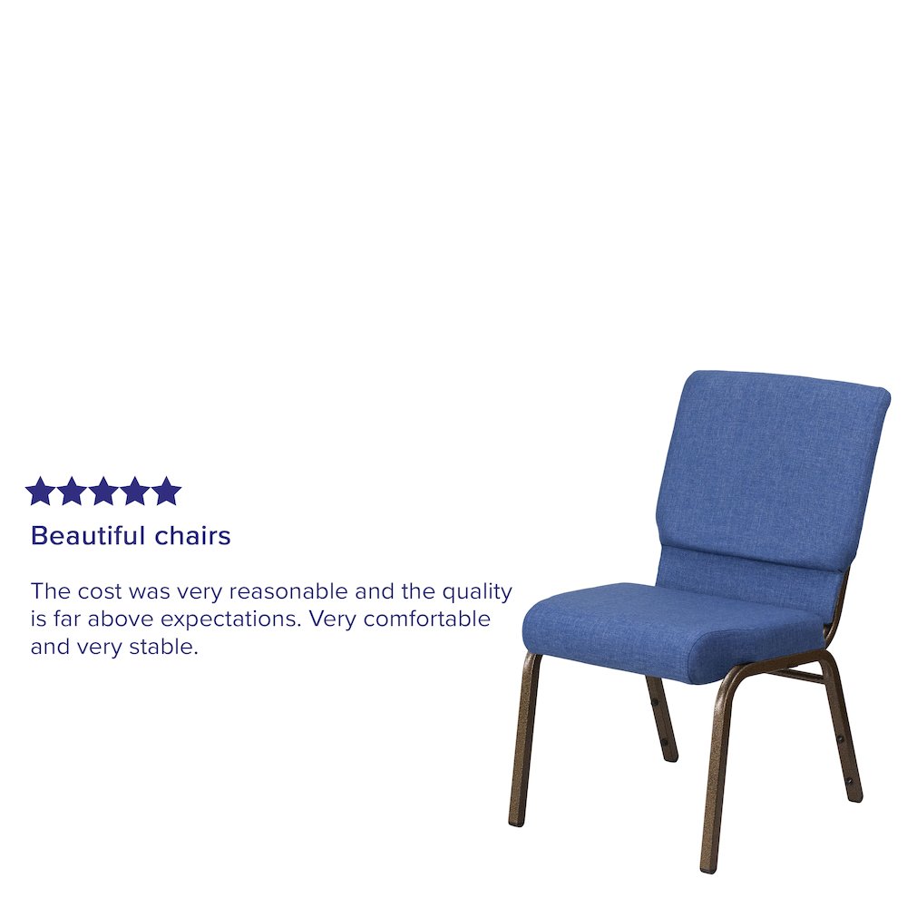18.5''W Stacking Church Chair in Blue Fabric - Gold Vein Frame