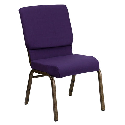 18.5''W Stacking Church Chair in Royal Purple Fabric - Gold Vein Frame