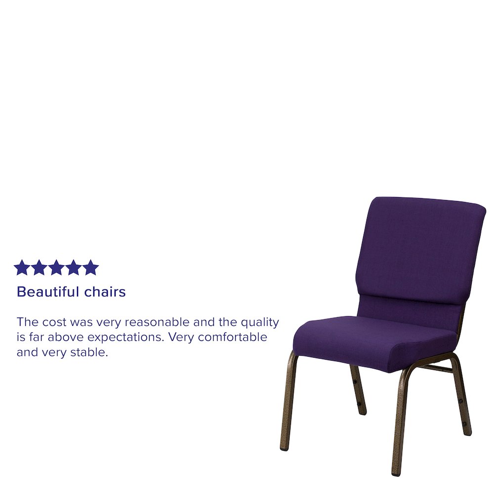 18.5''W Stacking Church Chair in Royal Purple Fabric - Gold Vein Frame