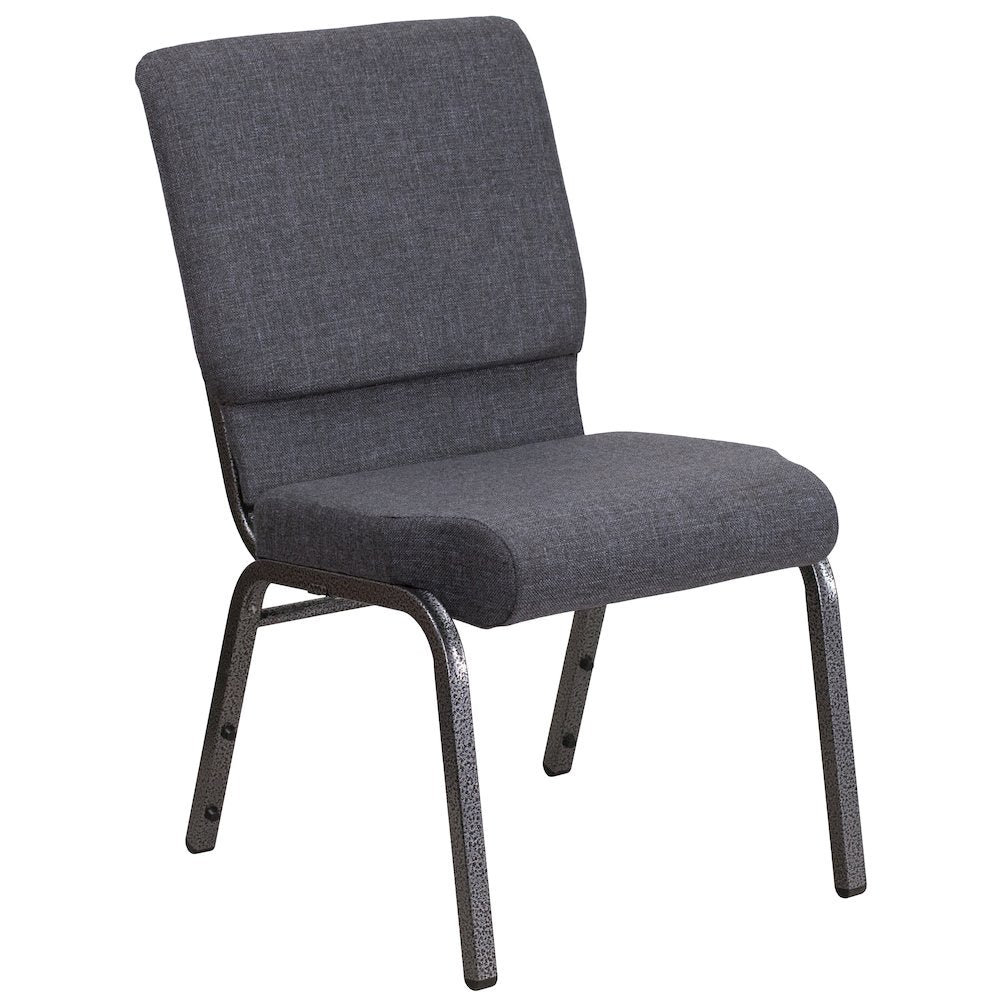 18.5''W Stacking Church Chair in Dark Gray Fabric - Silver Vein Frame