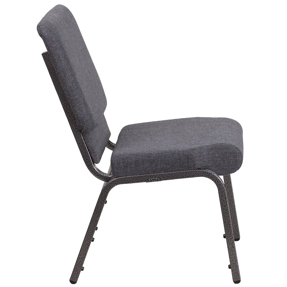 18.5''W Stacking Church Chair in Dark Gray Fabric - Silver Vein Frame