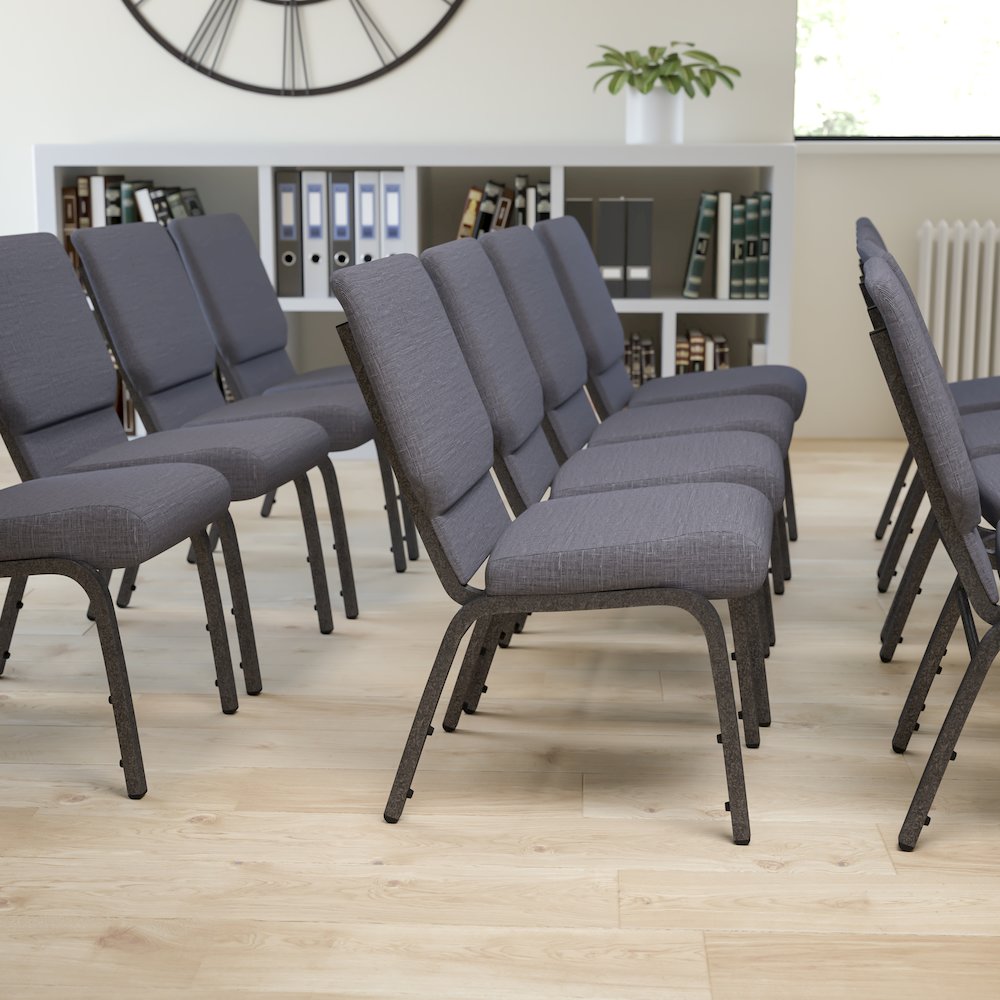 18.5''W Stacking Church Chair in Dark Gray Fabric - Silver Vein Frame