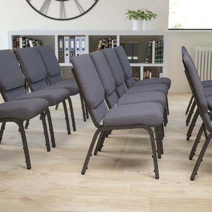 18.5''W Stacking Church Chair in Dark Gray Fabric - Silver Vein Frame