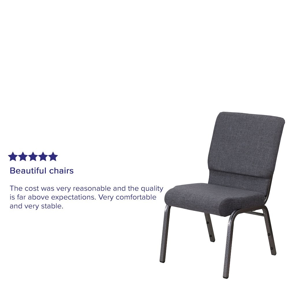 18.5''W Stacking Church Chair in Dark Gray Fabric - Silver Vein Frame
