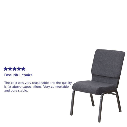 18.5''W Stacking Church Chair in Dark Gray Fabric - Silver Vein Frame