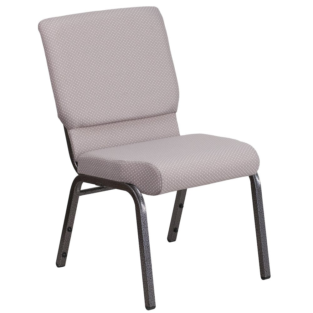 18.5''W Stacking Church Chair in Gray Dot Fabric - Silver Vein Frame
