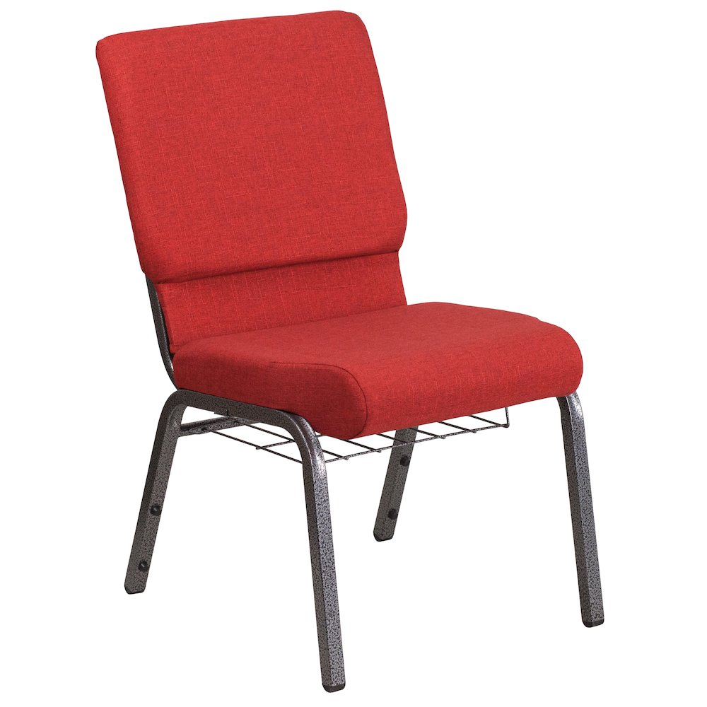 18.5''W Church Chair in Red Fabric with Cup Book Rack - Silver Vein Frame