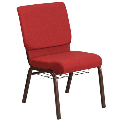 18.5''W Church Chair in Red Fabric with Cup Book Rack - Silver Vein Frame