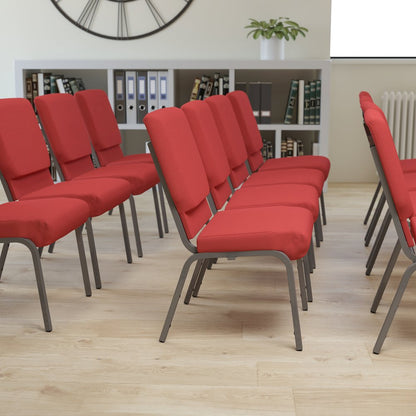 18.5''W Stacking Church Chair in Red Fabric - Silver Vein Frame