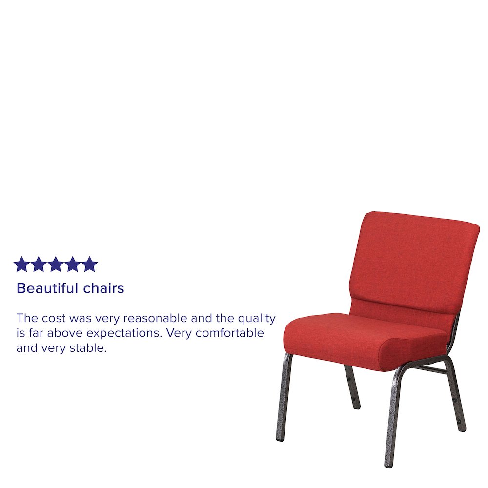 18.5''W Stacking Church Chair in Red Fabric - Silver Vein Frame