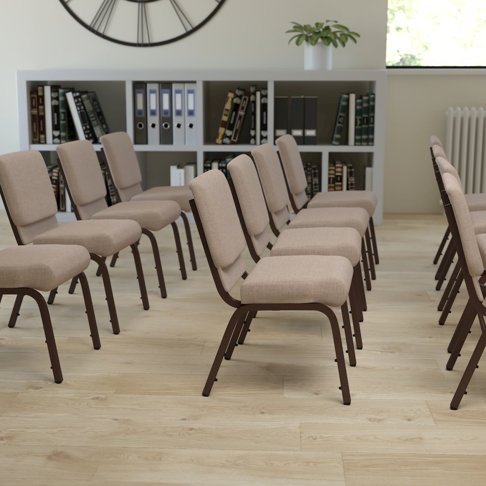 21''W Stacking Church Chair in Beige Fabric - Copper Vein Frame