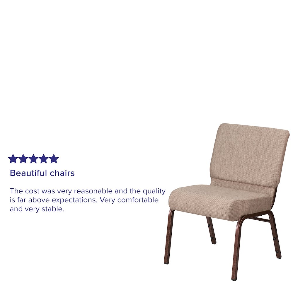 21''W Stacking Church Chair in Beige Fabric - Copper Vein Frame