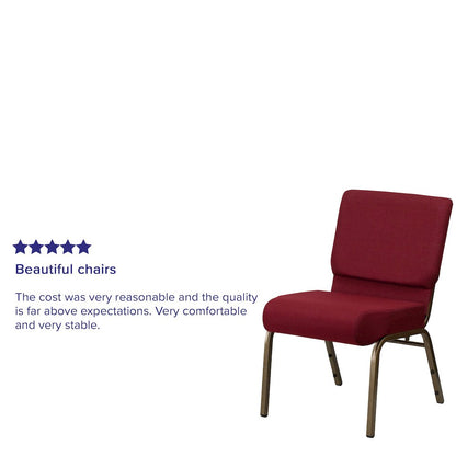 21''W Stacking Church Chair in Burgundy Fabric - Gold Vein Frame