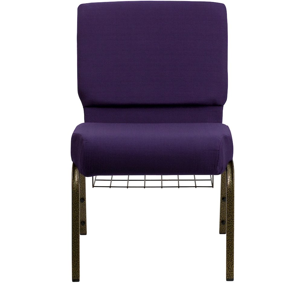21''W Church Chair in Royal Purple Fabric with Cup Book Rack - Gold Vein Frame