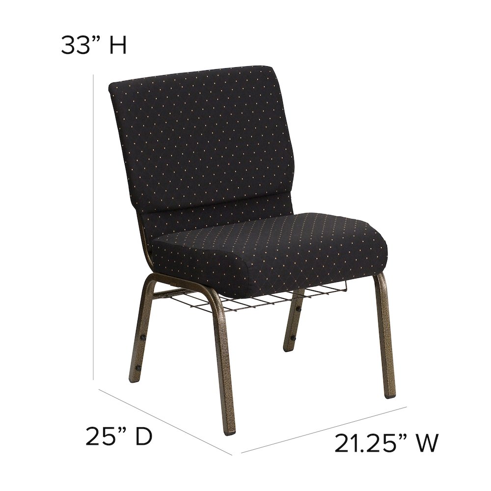 21''W Church Chair in Black Dot Fabric with Cup Book Rack - Gold Vein Frame