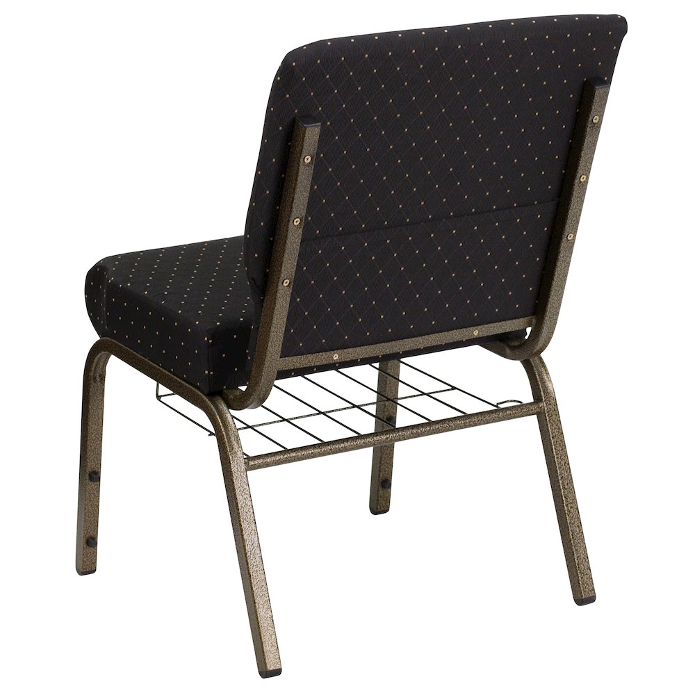 21''W Church Chair in Black Dot Fabric with Cup Book Rack - Gold Vein Frame