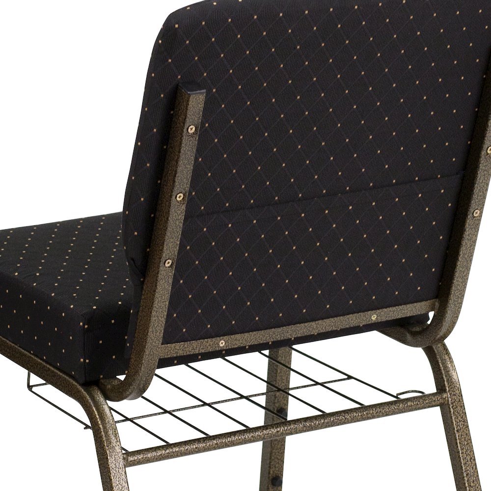 21''W Church Chair in Black Dot Fabric with Cup Book Rack - Gold Vein Frame