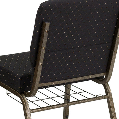21''W Church Chair in Black Dot Fabric with Cup Book Rack - Gold Vein Frame