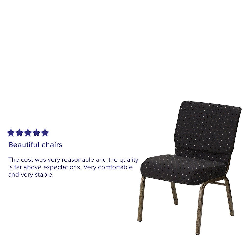 21''W Stacking Church Chair in Black Dot Patterned Fabric - Gold Vein Frame