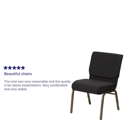 21''W Stacking Church Chair in Black Dot Patterned Fabric - Gold Vein Frame