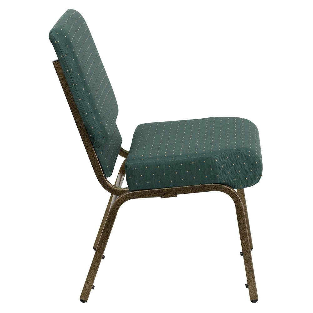 21''W Stacking Church Chair in Hunter Green Dot Fabric - Gold Vein Frame