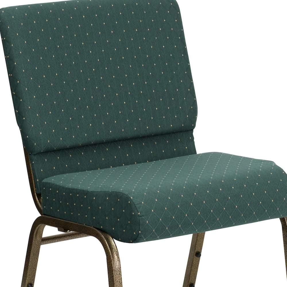 21''W Stacking Church Chair in Hunter Green Dot Fabric - Gold Vein Frame